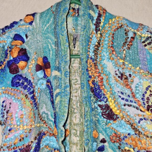 Anu Girls Unique Embroidered Jacket Size Large 100% Wool Colorful Wearable Art - Picture 2 of 16
